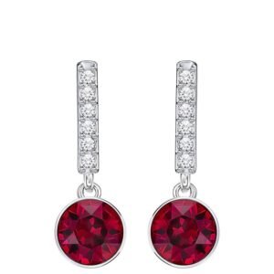 Gold Red Diamond Round Stud Earrings